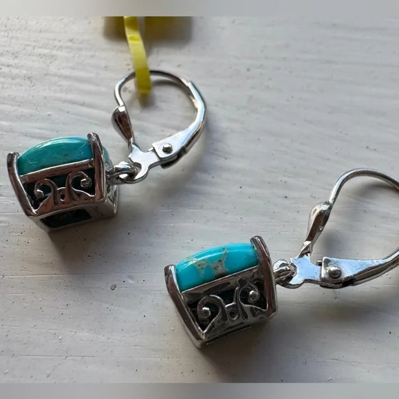 Genuine Silver and Turquoise Earrings - Picture 4 of 5